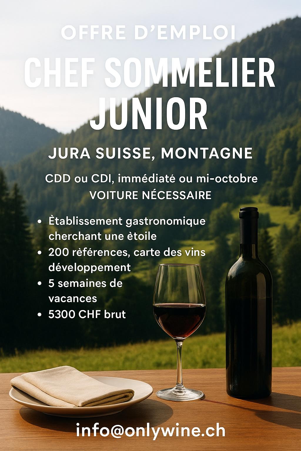 Chef Sommelier Junior (H/F) - Restaurant gastronomique intimiste (15 couverts), en quête d’une étoile Michelin Chef Sommelier Junior (H/F) – Restaurant gastronomique intimiste (15 couverts), en quête d’une étoile Michelin